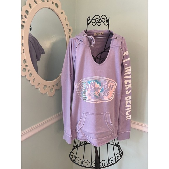 Ron Jon Surf Shop M Purple Ft. Myers Beach Hoodie Sweatshirt Front Pocket NEW - Picture 1 of 5